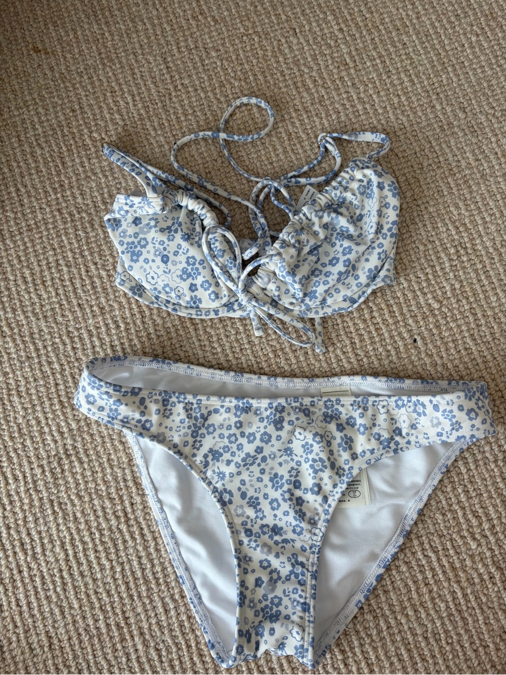 Hollister White Bikini with Light Blue Floral Print